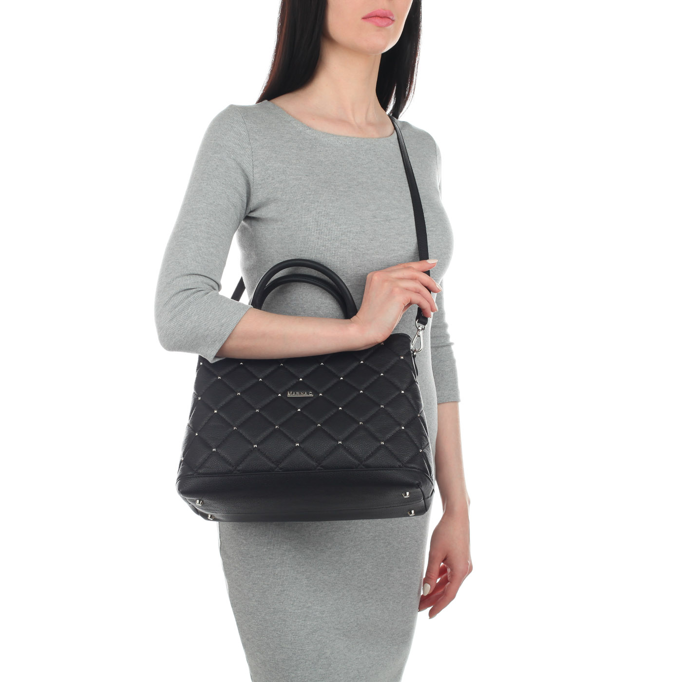Женская стеганая сумка из черной кожи Marina Creazioni 