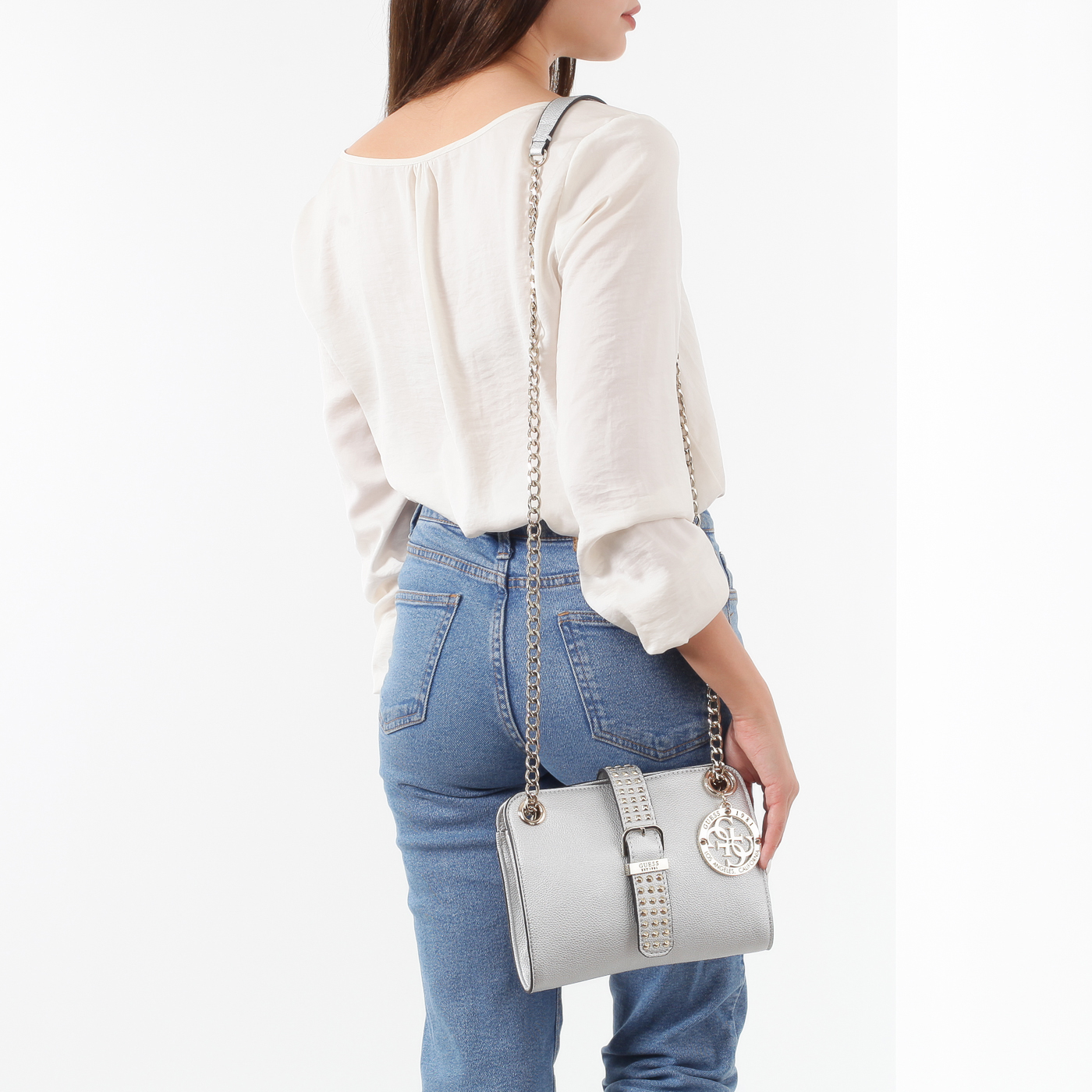 Серебристая сумочка Guess Eileen