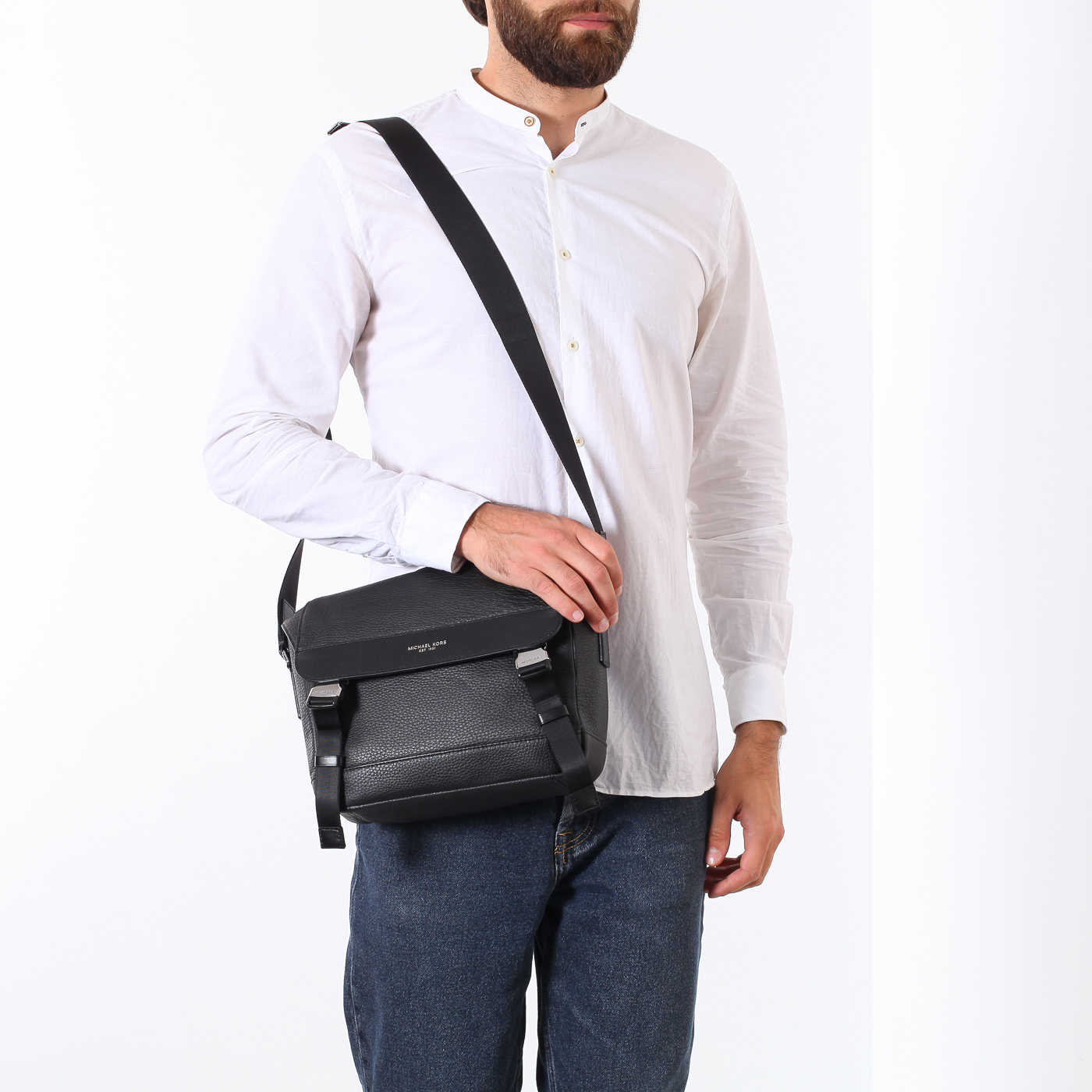 Черная кожаная сумка Michael Kors Men Greyson