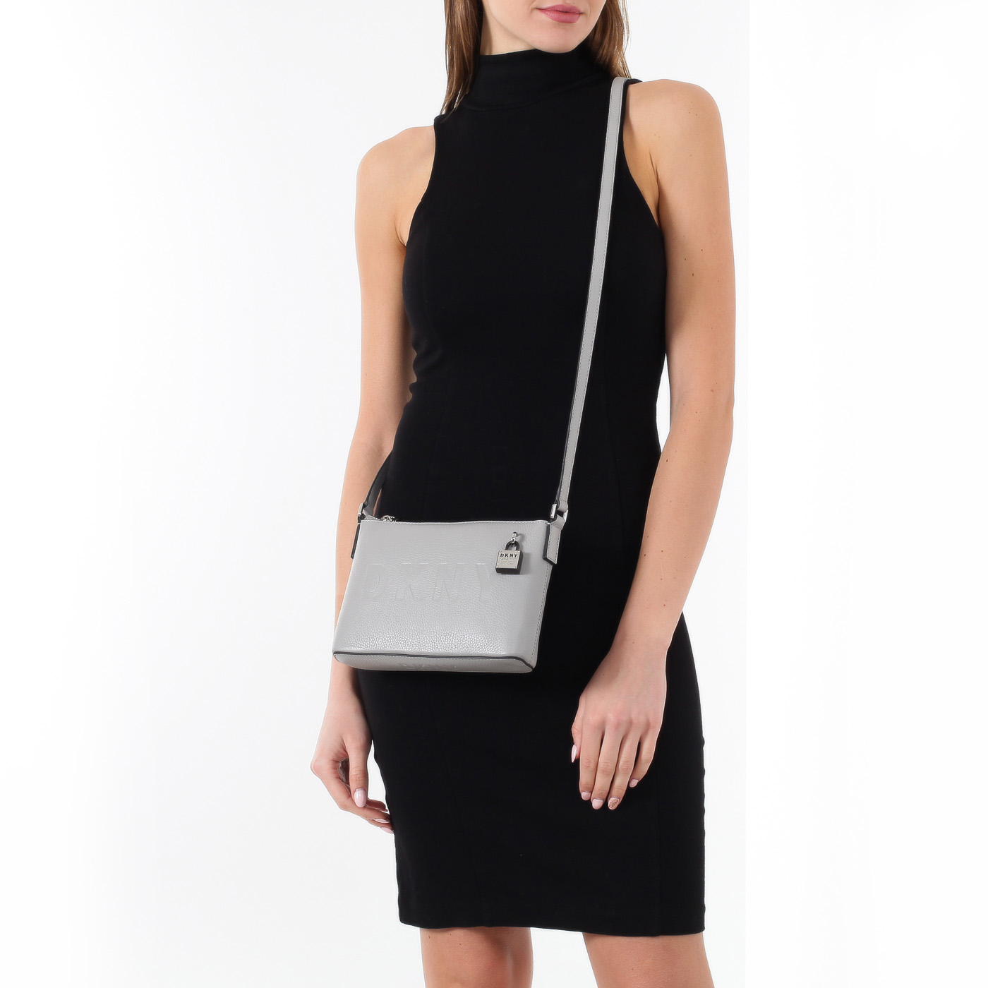 Серая кожаная сумочка DKNY Commuter