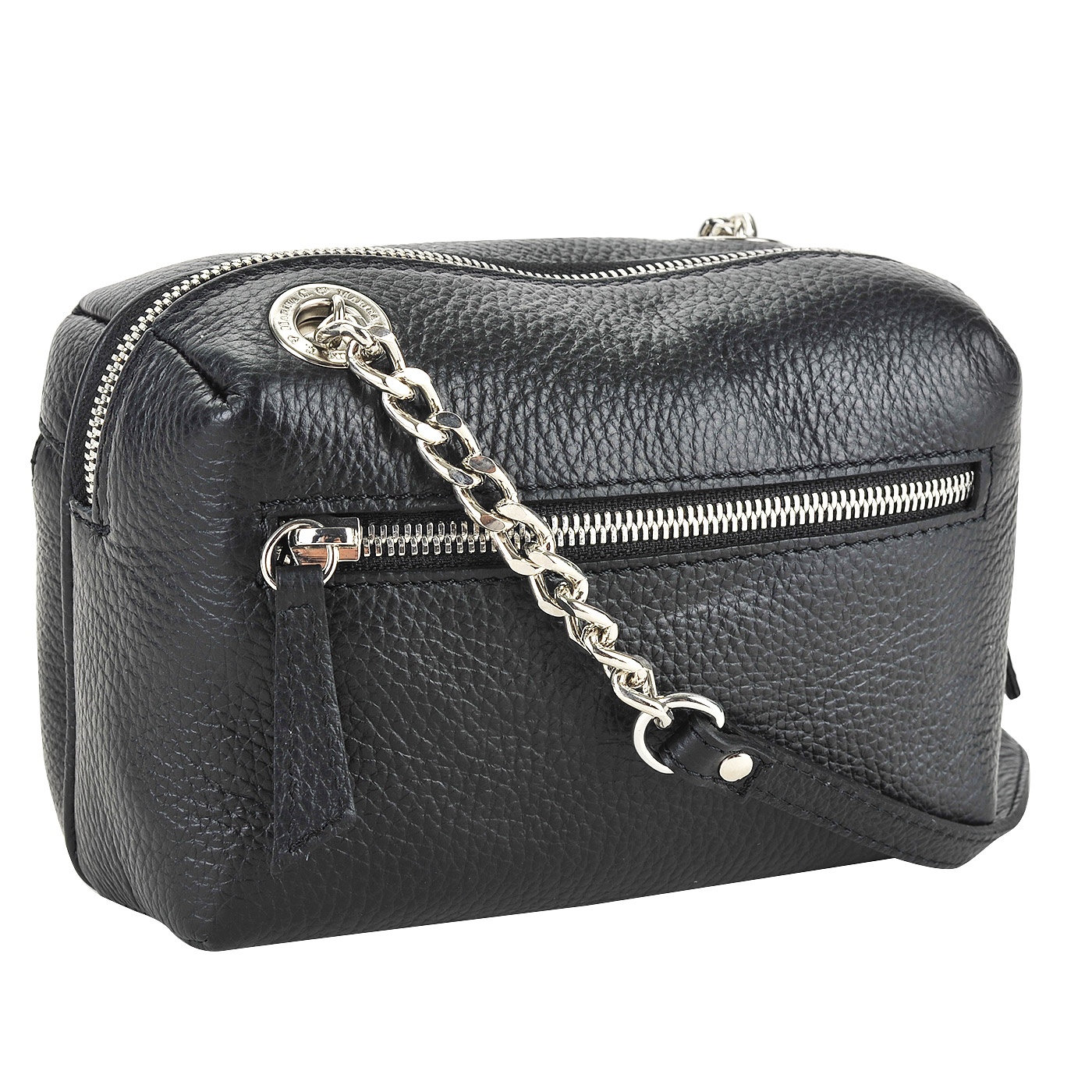 Черная кожаная сумочка через плечо с серебряными клепками Marina Creazioni 